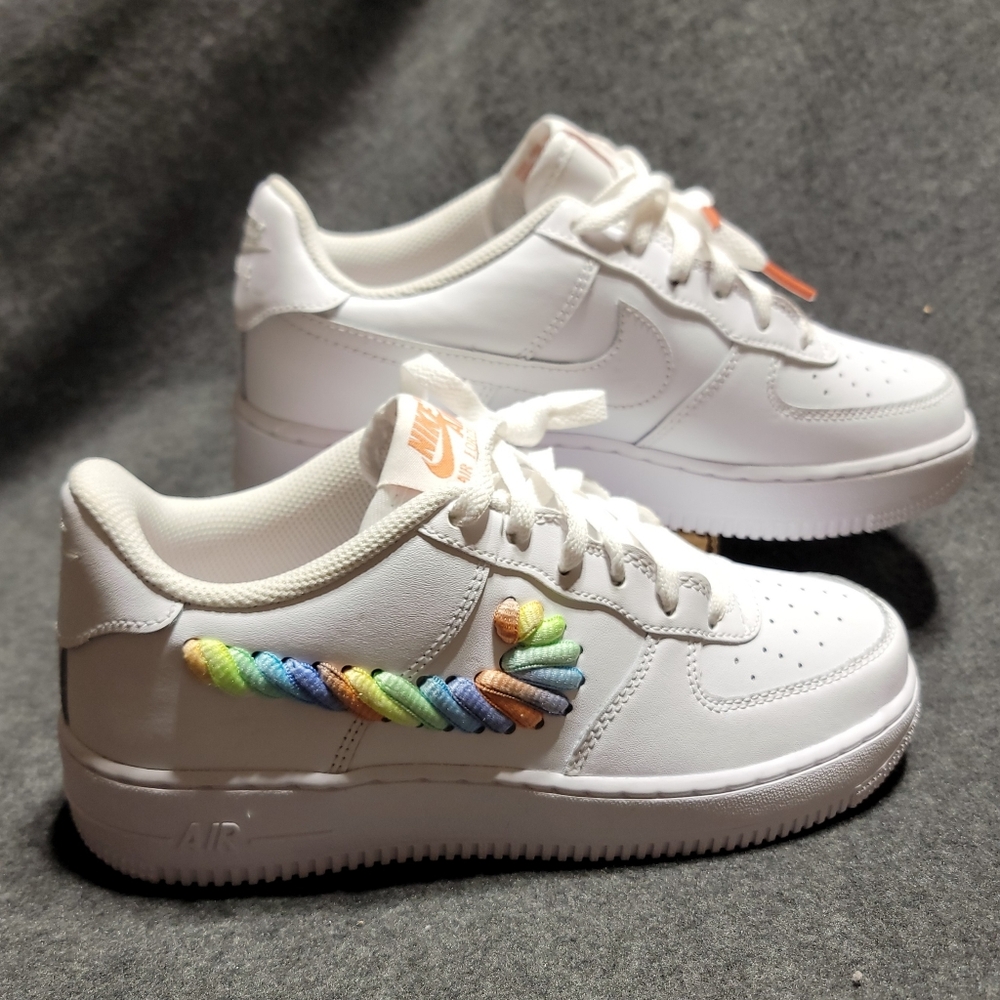 Nike Air Force 1 Low GS 'Rainbow Lace Swoosh' 6Y / 7.5W - Picture 5 of 6